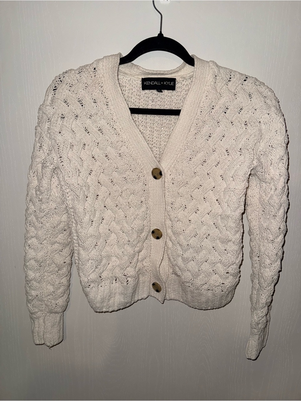 Kendall & Kylie Ivory Cable Knit Button Cardigan